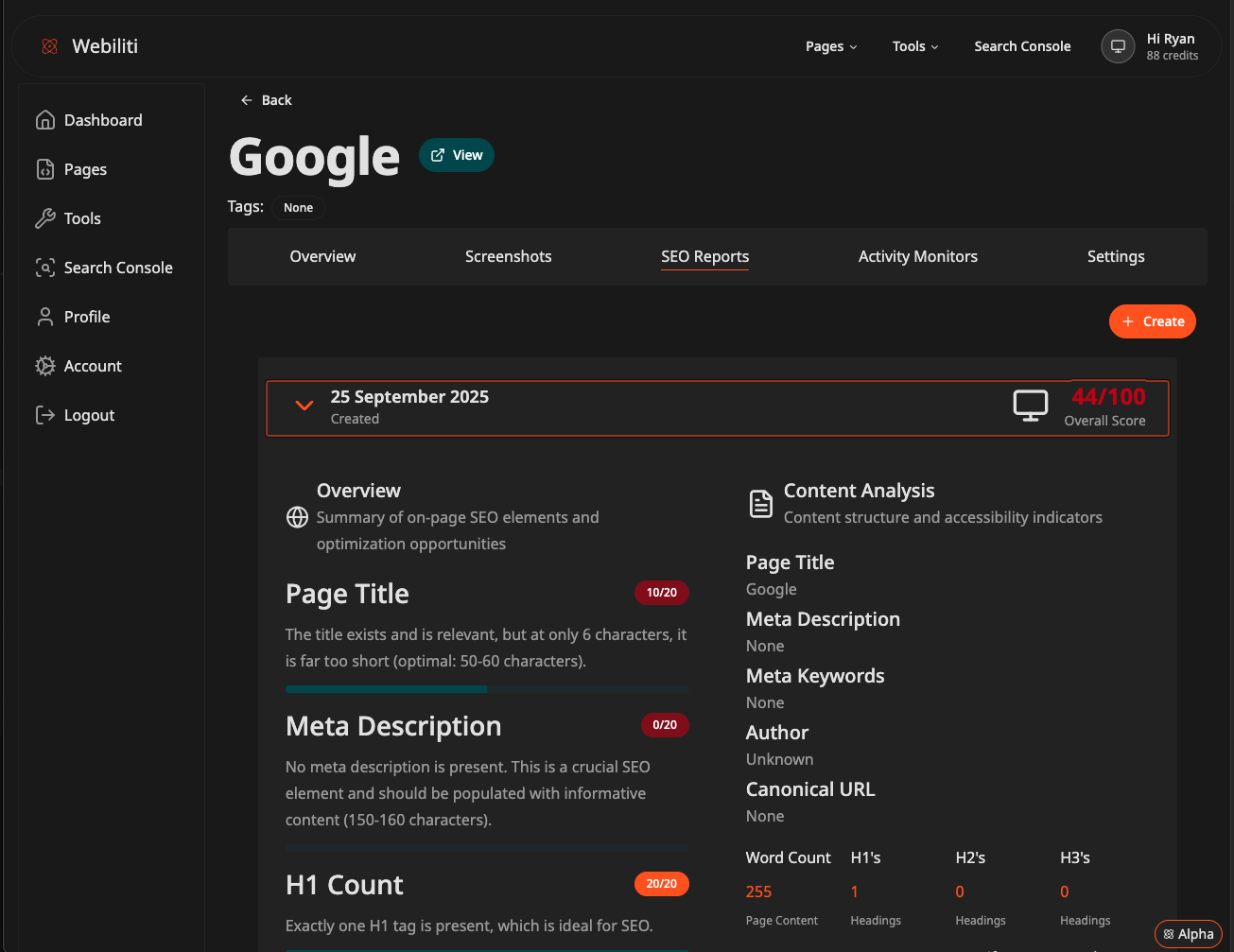 Performance metrics preview